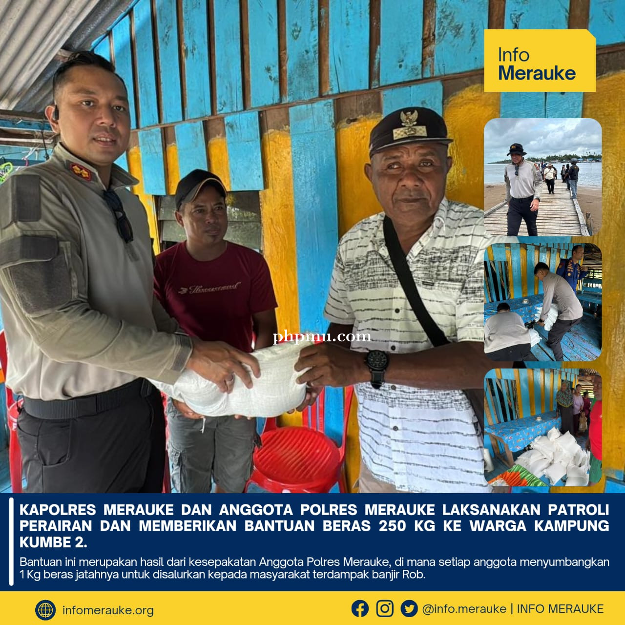 Kapolres Merauke dan Anggota Polres Merauke laksanakan Patroli Perairan dan Memberikan Bantuan Beras